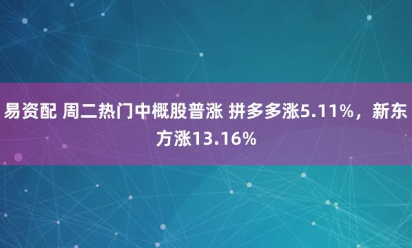 易资配 周二热门中概股普涨 拼多多涨5.11%，新东方涨13.16%